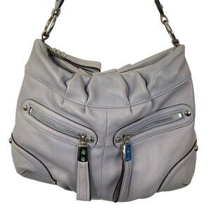 B Makowsky Gray Leather Shoulder Bag
